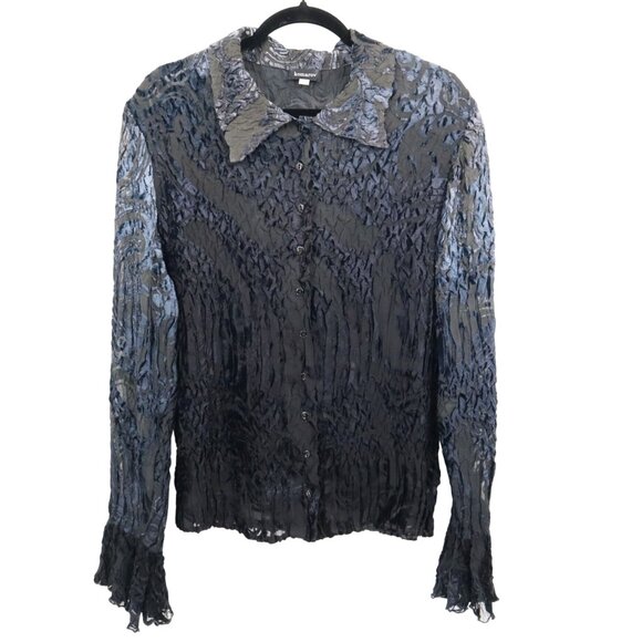 Komarov Textured Shirt Womens L Black Whimsigoth Fairy Grunge Dark Feminine Edgy - Picture 1 of 16